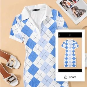 Blue and white spandex dress